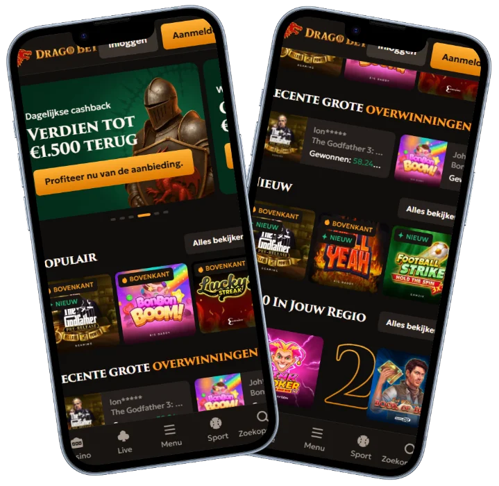Dragobet Casino Mobiele Lobby Dragobet Casino mobiele lobby met dagelijkse cashback, populaire spellen en recente grote overwinningen